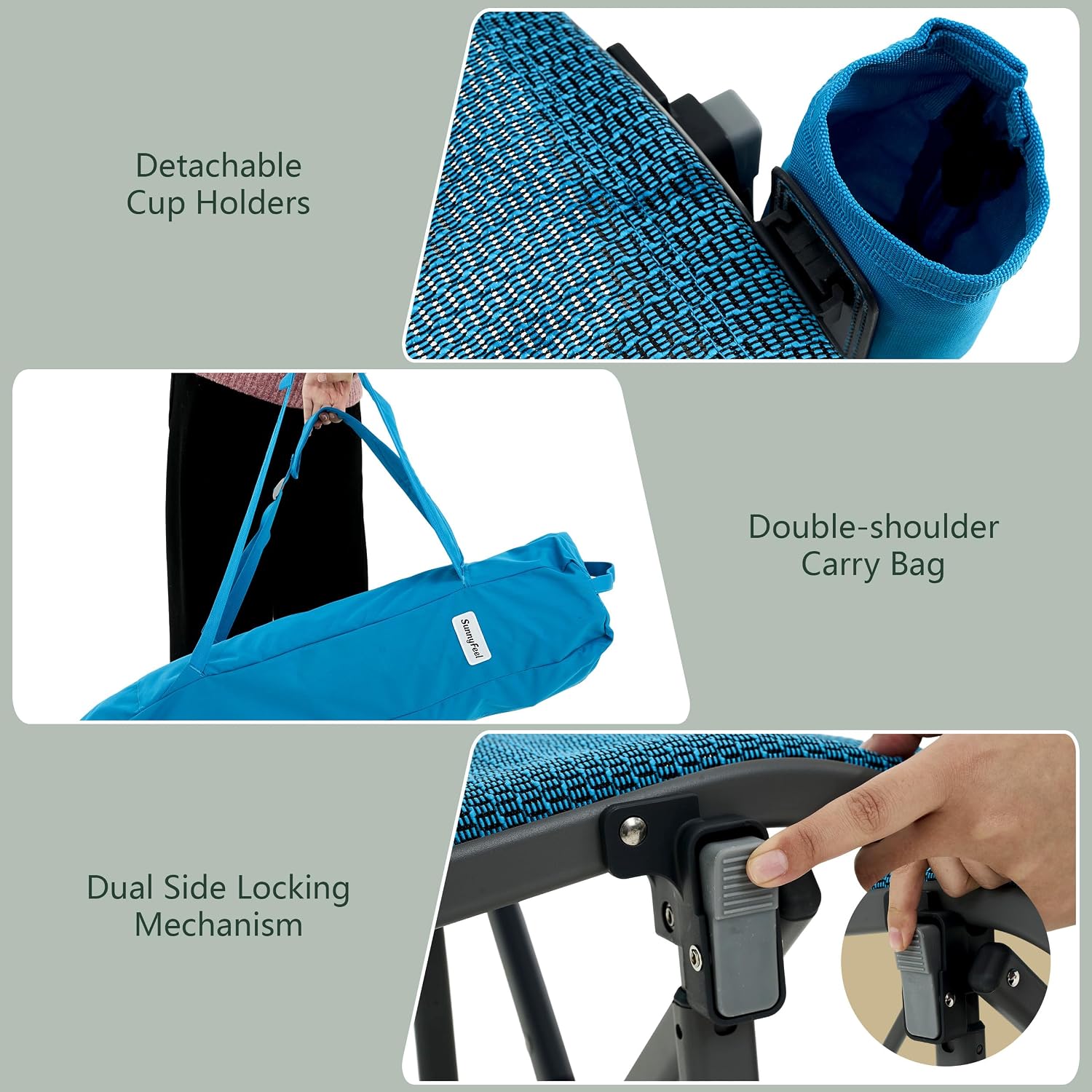 SUNNYFEEL High Back Folding Camping Chair 500 lbs with Aluminum Frame, Blue