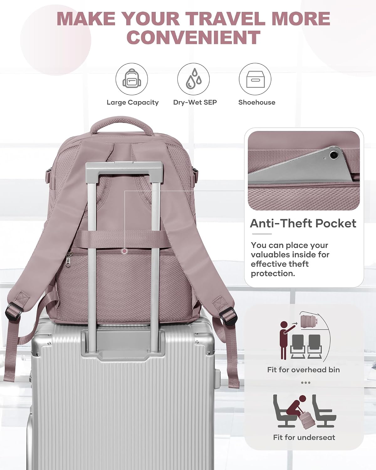 coowoz Travel Backpack Carry On for Women Man Gym Backpacks with Laptop Compartment Mochila de Viaje Teacher Personal Item Backpack Rucksack Airplane Accessories Must Haves Pink Purple Small