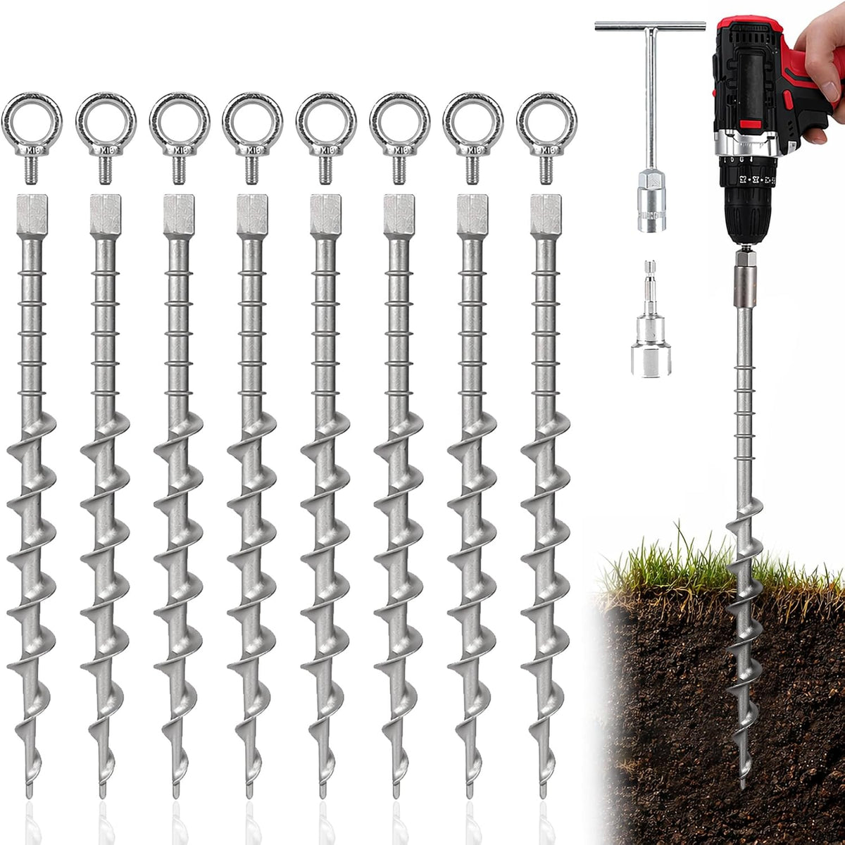 20 Pcs 12" Heavy Duty Aluminum Ground Anchors Screw in Tent Stakes