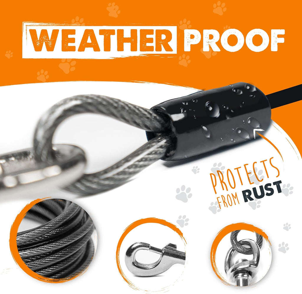 Mighty Paw Dog Tie Out Cable - Perfect for Large Or Small Dogs - Provides an Off-Leash Feel with Total Control - Strong Braided Steel Cable for Ultimate Durability - Weather Proof - Rust Protected