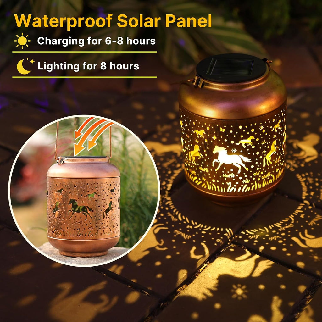 Horse Solar Lanterns Outdoor Waterproof Garden Decor Hanging Solar Lights Metal Decoration Outside for Yard,Porch,Patio,Pathway,Backyard Gifts Men Women