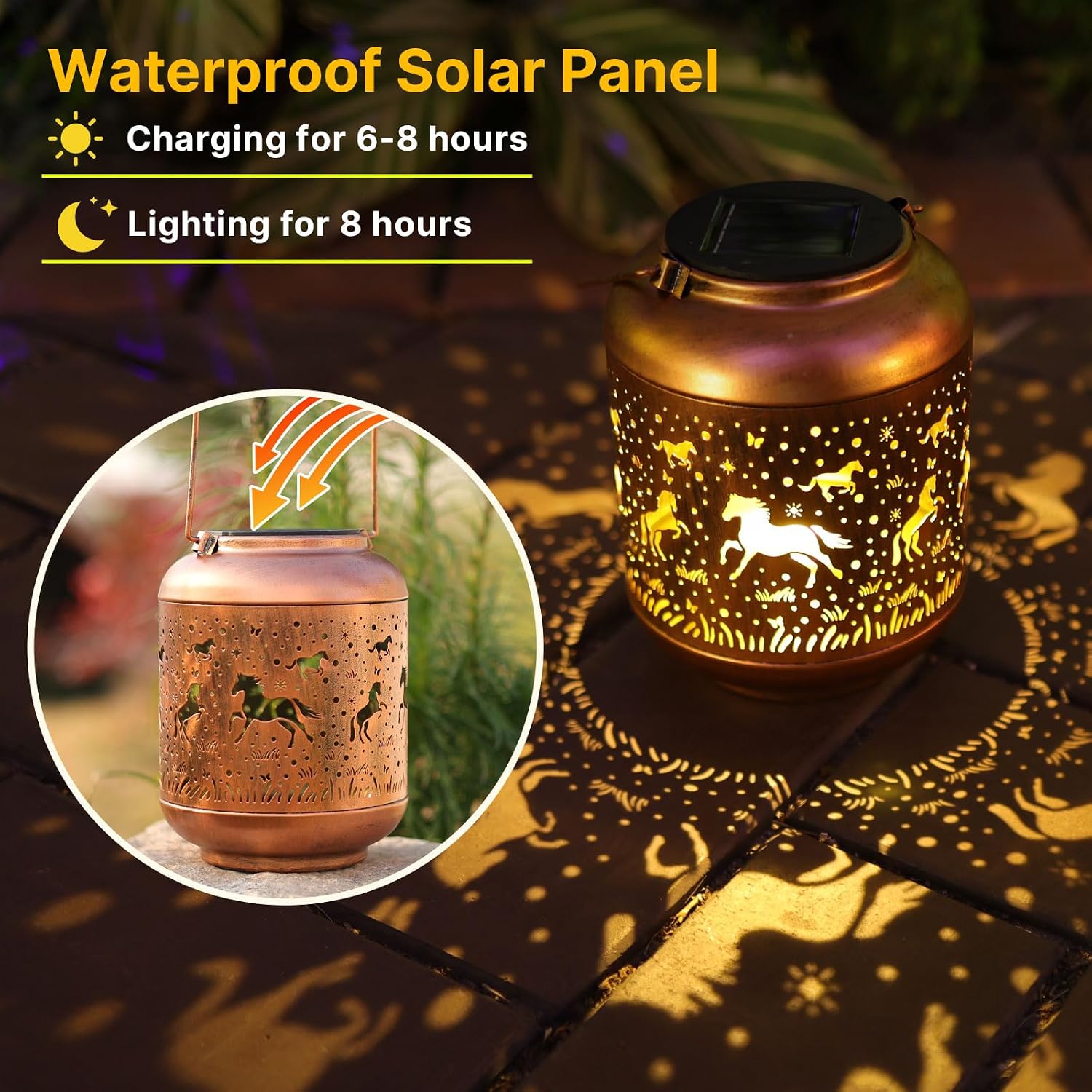 Horse Solar Lanterns Outdoor Waterproof Garden Decor Hanging Solar Lights Metal Decoration Outside for Yard,Porch,Patio,Pathway,Backyard Gifts Men Women