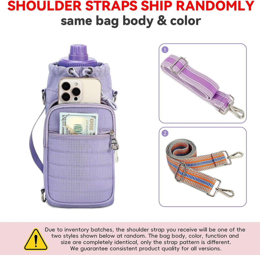 Water Bottle Carrier Bag with Strap Phone Pocket for Walking, Hiking, Cycling