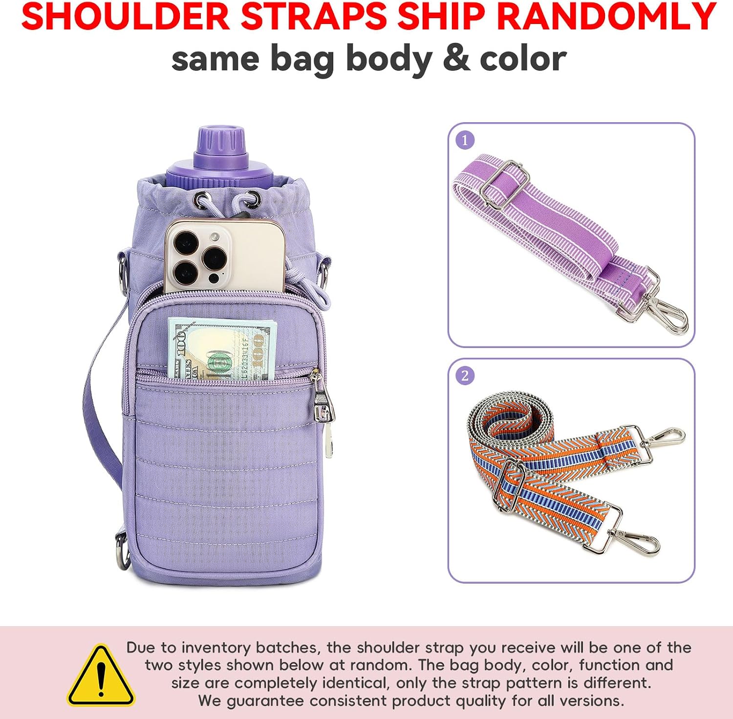 Water Bottle Carrier Bag with Strap Phone Pocket for Walking, Hiking, Cycling