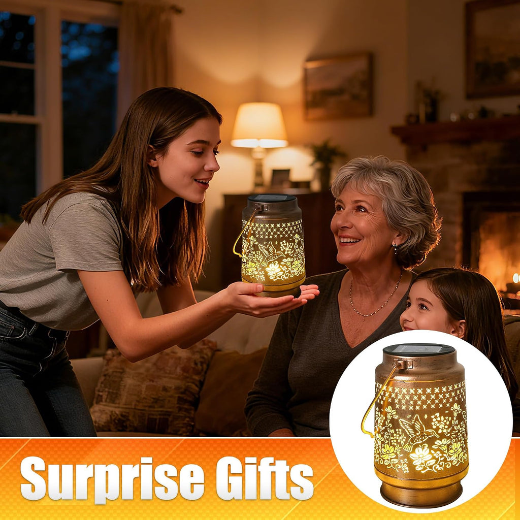 Hummingbird Solar Lantern - Outdoor Decorative Solar Lanterns for Garden, Patio, Backyard, and Porch - Waterproof Hanging Lantern for Outside - Perfect Gifts for Women