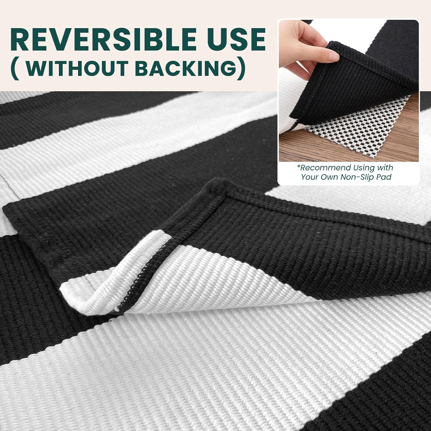 KOZYFLY Black and White Area Rug 3x5 Ft Washable