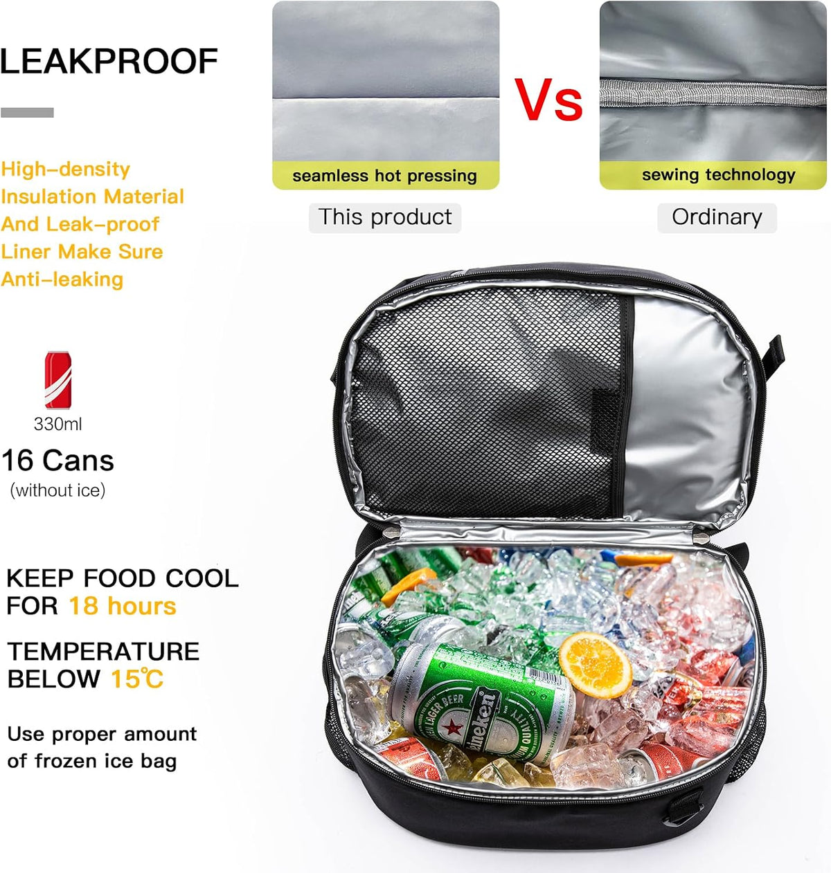 TUGUAN Dual Compartment Cooler Backpack Insulated 16Cans Lunch Box Backpack
