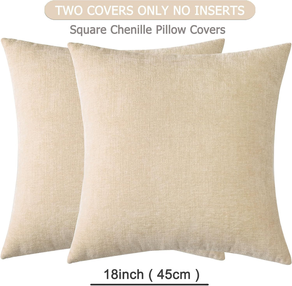 GAWAMAY Decorative Couch Throw Pillow Covers 18x18 Inch Set of 2 Beige