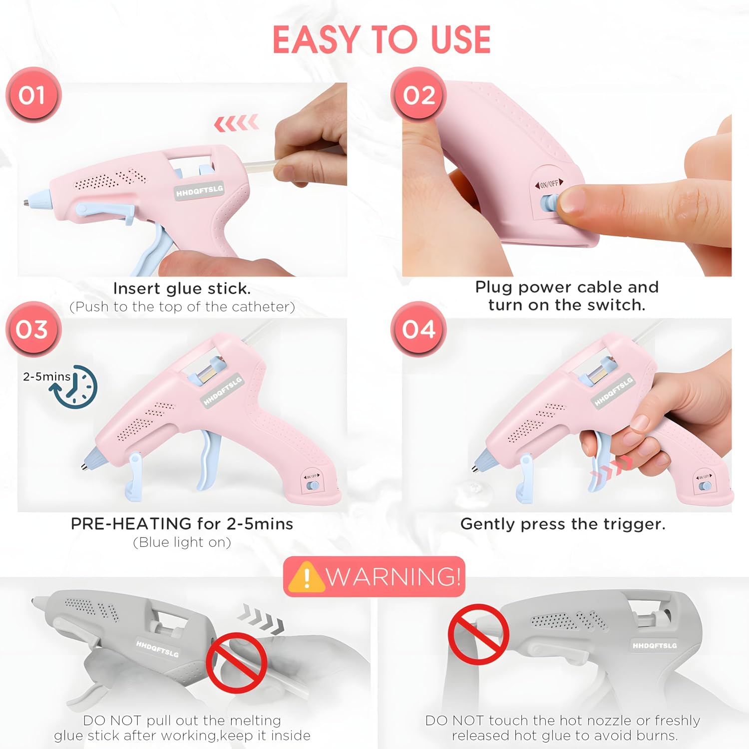 Pink Cordless Hot Glue Gun with 30 Sticks, Fast Heating 2.6Ah Rechargeable