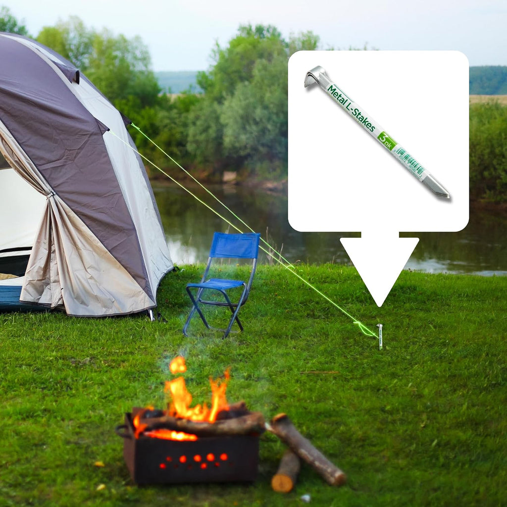 Greenscapes Metal L Stakes, 12-Pack (4 Bundles of 3) Heavy-Duty Garden Anchoring Stakes for Landscaping, Tents & Outdoor Projects
