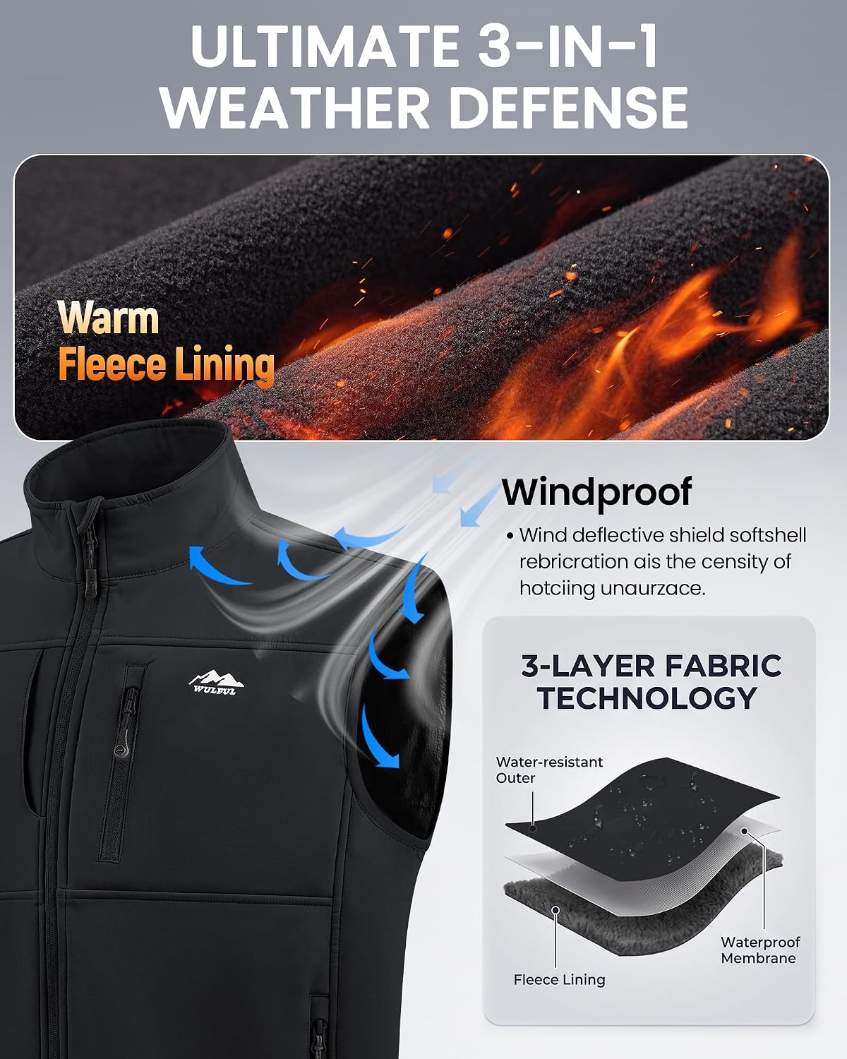 WULFUL Men's Golf Vest Windproof Lightweight Outerwear Sleeveless Jacket