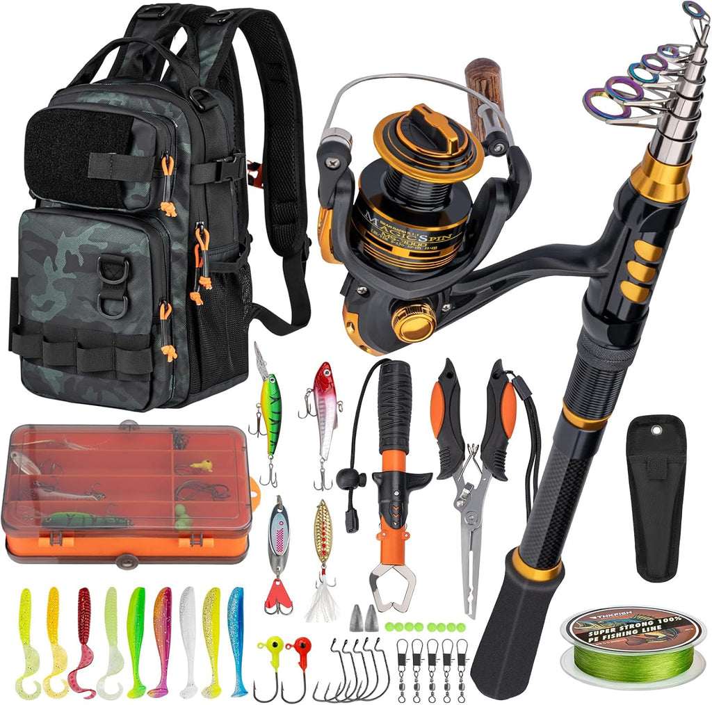 THKFISH Fishing Rod & Reel Combo with Backpack, Fishing Tools Tackle Box