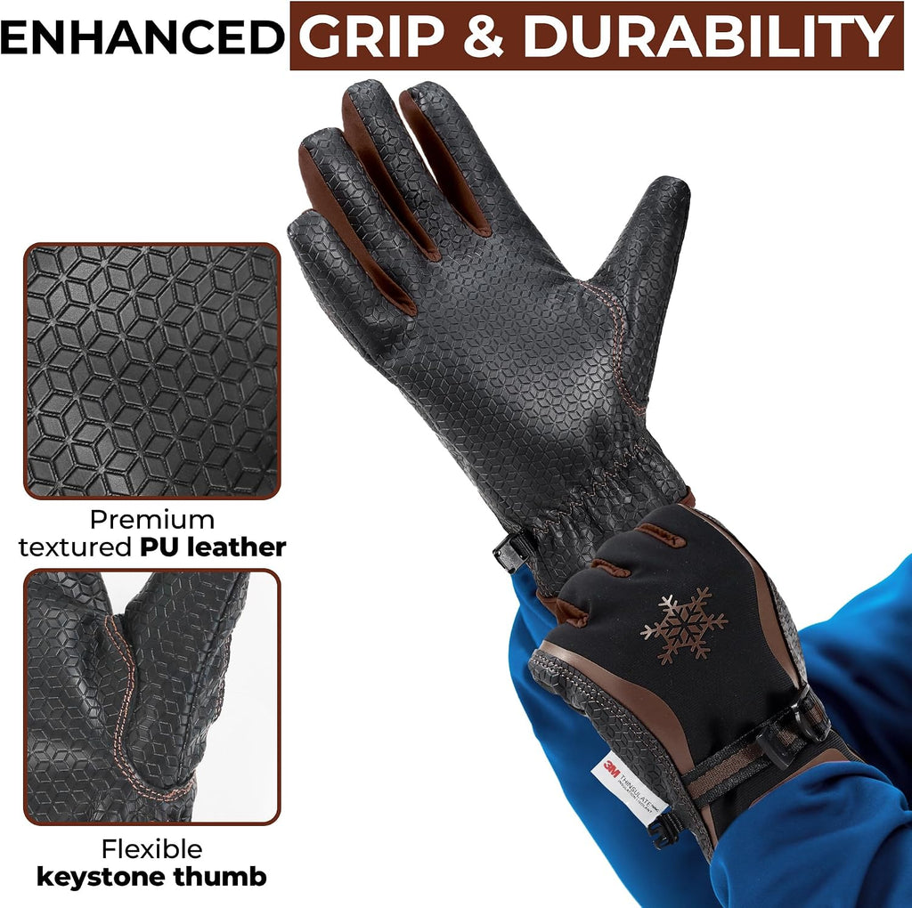 HANDLANDY Winter Work Gloves for Men Women, 3M Thinsulate Insulated Thermal Waterproof Skiing Hiking Cold Weather Gloves