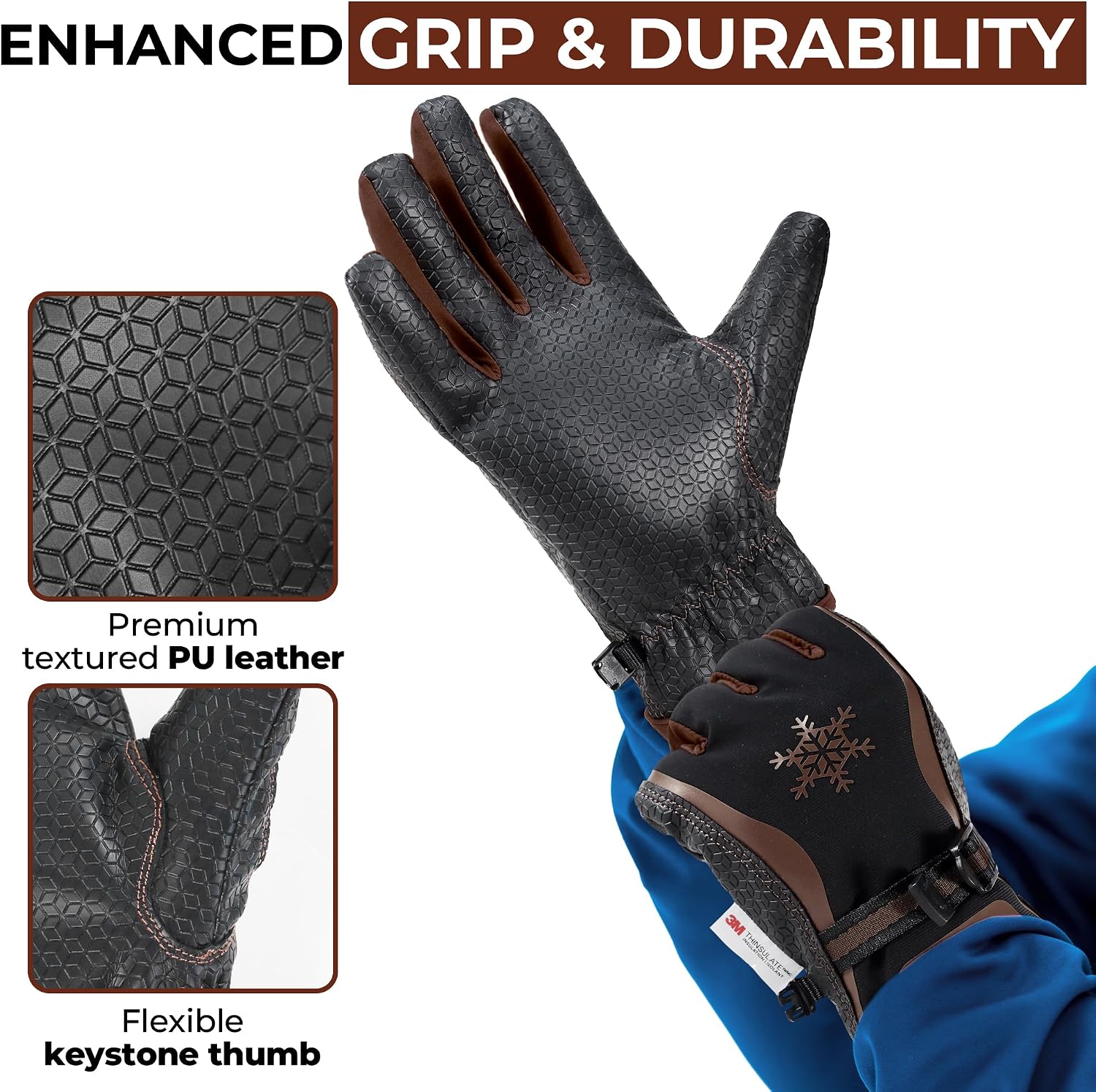 HANDLANDY Winter Work Gloves for Men Women, 3M Thinsulate Insulated Thermal Waterproof Skiing Hiking Cold Weather Gloves
