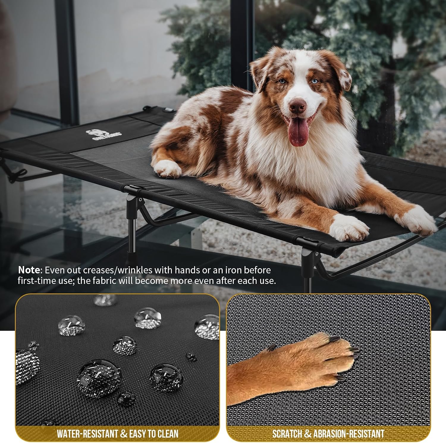 ONETIGRIS Elevated Dog Bed for Large Dogs, Outdoor Dogs Cod Large Raised Dog Bed with Chew Proof Mesh, No-Slip Portable Bed for Indoor & Outdoor Portable