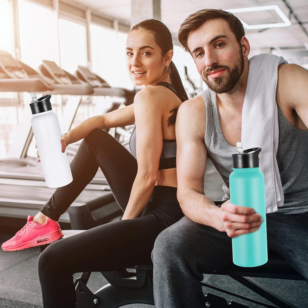 VEGOND 40 oz Insulated Water Bottle Bulk Stainless Steel Metal Water Bottles with Leak Proof Straw Lid & Spout Lid, Wide Mouth Double Walled Vacuum Travel Sports Bottle, 4 Pack