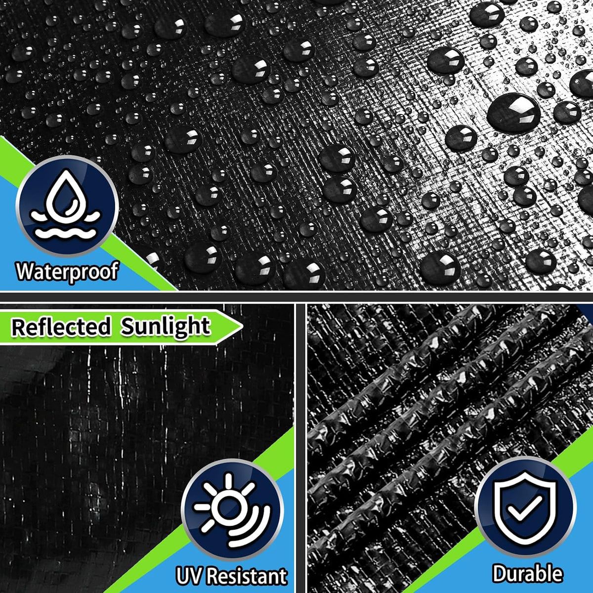 Black Tarps Heavy Duty Waterproof 10x12, 12 Mil Thick, High Durability, Rip and Tear Resistant with Metal Grommets Every 20 Inches