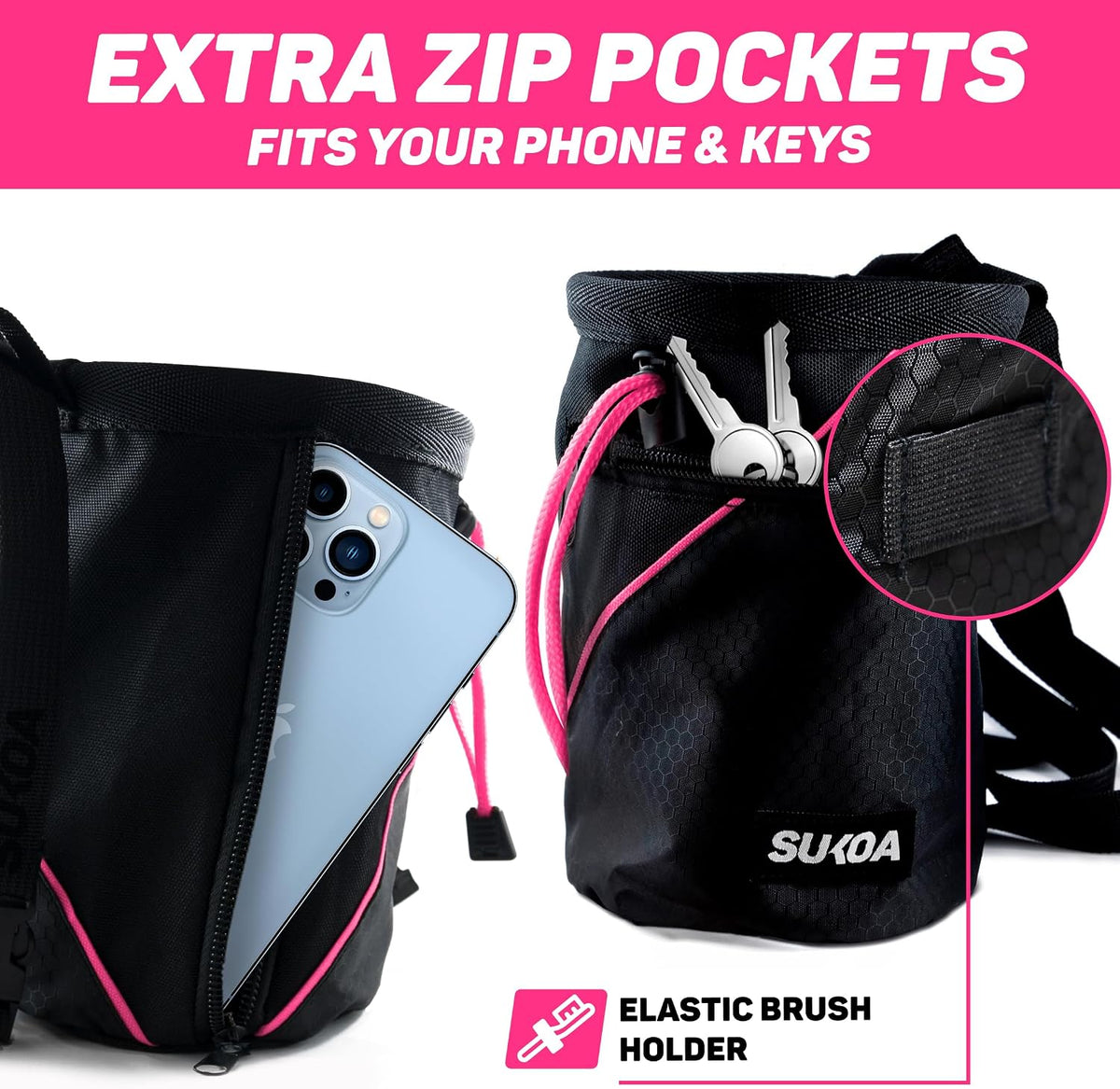 Chalk Bag for Rock Climbing - Rock Climbing Gifts Gear Accessories - Quick-Clip Belt, Large Zippered Pockets & Brush Holder - Weight Lifting, Gym, Bouldering, Disc Golf, Wall, Rock Climbing Chalk Bag