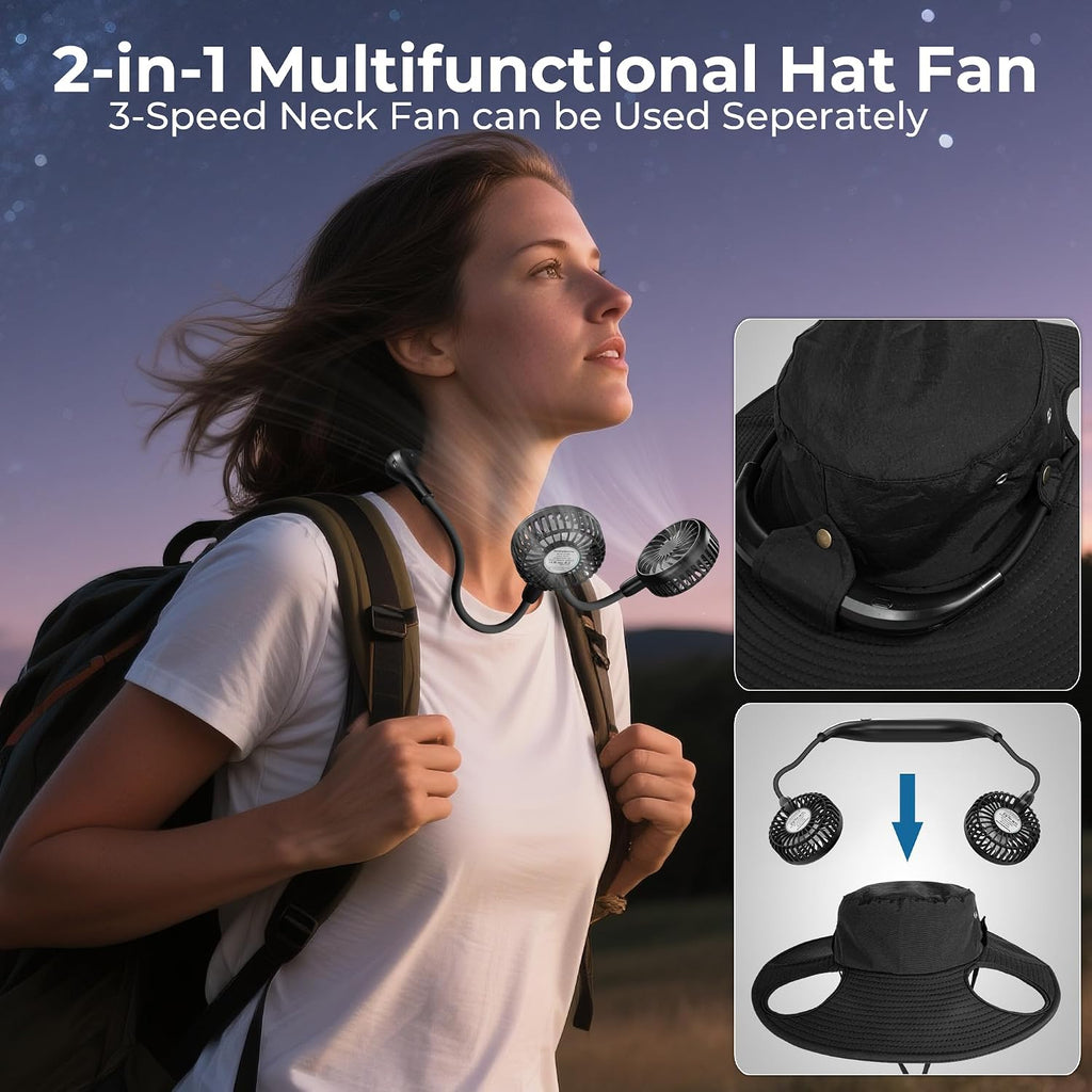 AMACOOL Bucket Hat Fan, Gifts for Him Father Dad Husband, Fishing Essentials for Women Men Camping Hiking Beach Gardening