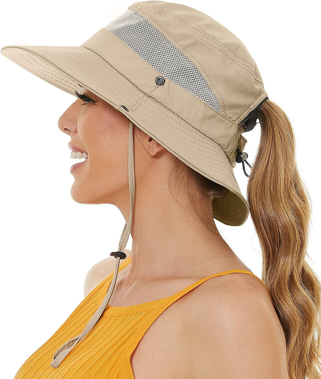 EW East Water Sun Beach Hat for Women, UPF50+ Waterproof with Ponytail Hole