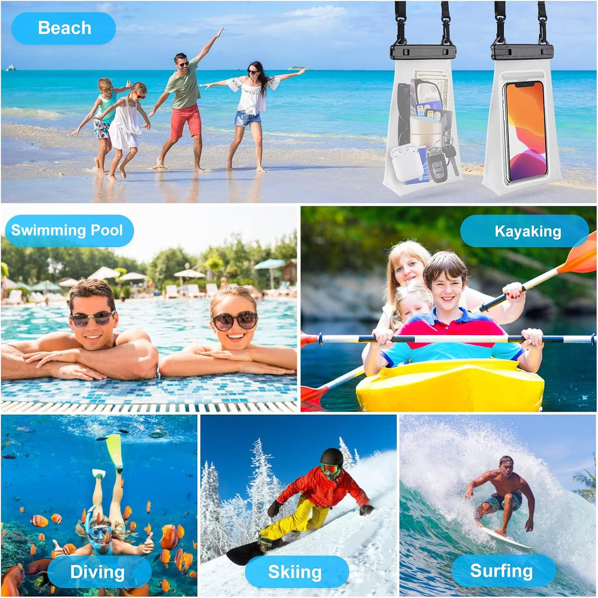 Large Capacity Waterproof Phone Pouch Floating, Waterproof Bag Case for iPhone 15 14 Pro Max 13 12 11 X XR 8 Plus Samsung Up to 6.9'', IPX8 Water Proof Phone Dry Bag for Boating Swimming Kayaking