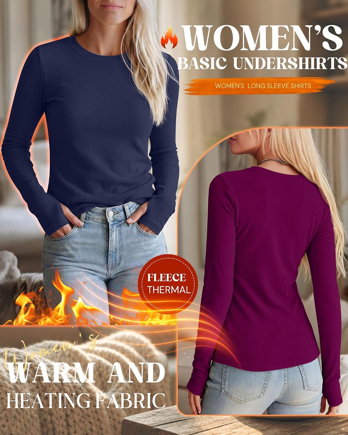 Neer 4 Pack Women's Thermal Fleece Lined Shirts Warm Base Layer