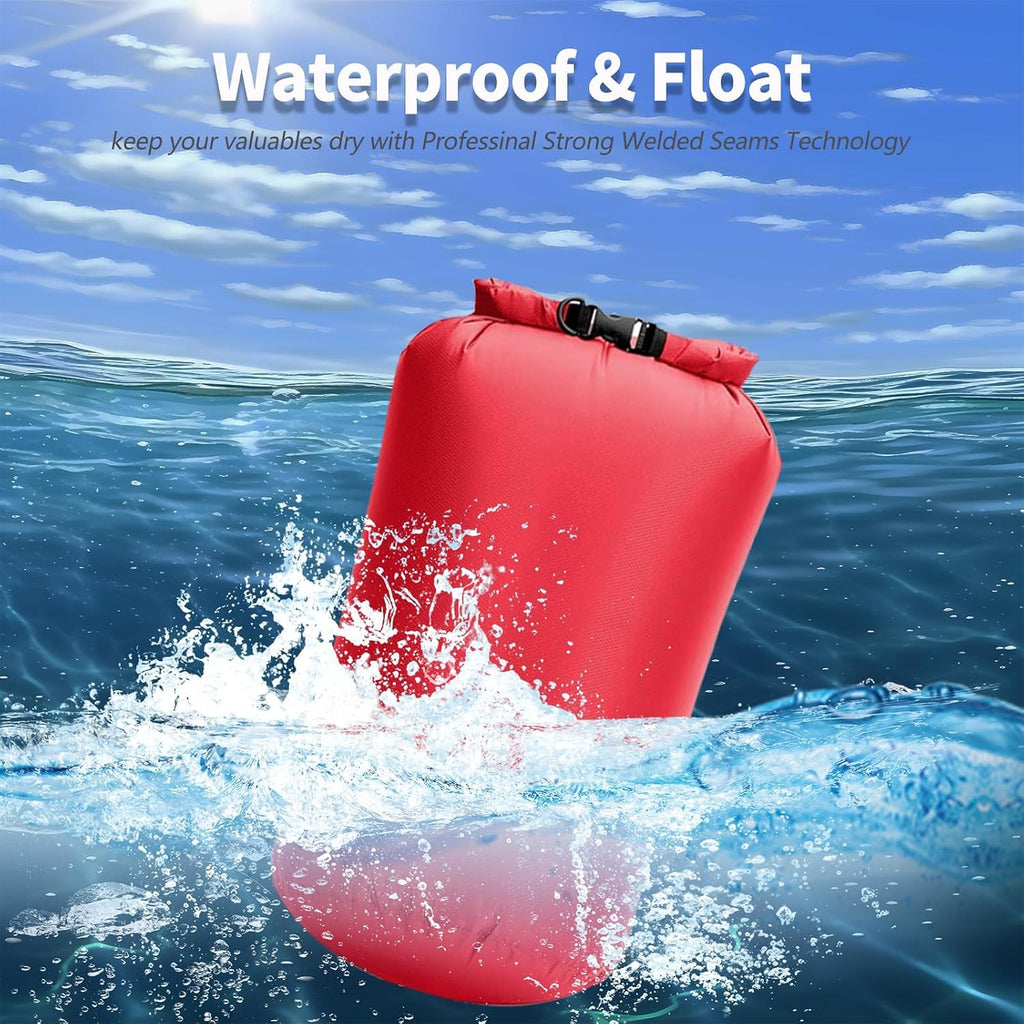 Waterproof Dry Bags 3 Pack (5L, 10L, 20L) - Lightweight Waterproof Storage Bags for Travel, Boating, Fishing, Rafting, Swimming, Camping & Outdoor Activities - Durable & Compact Design, Red