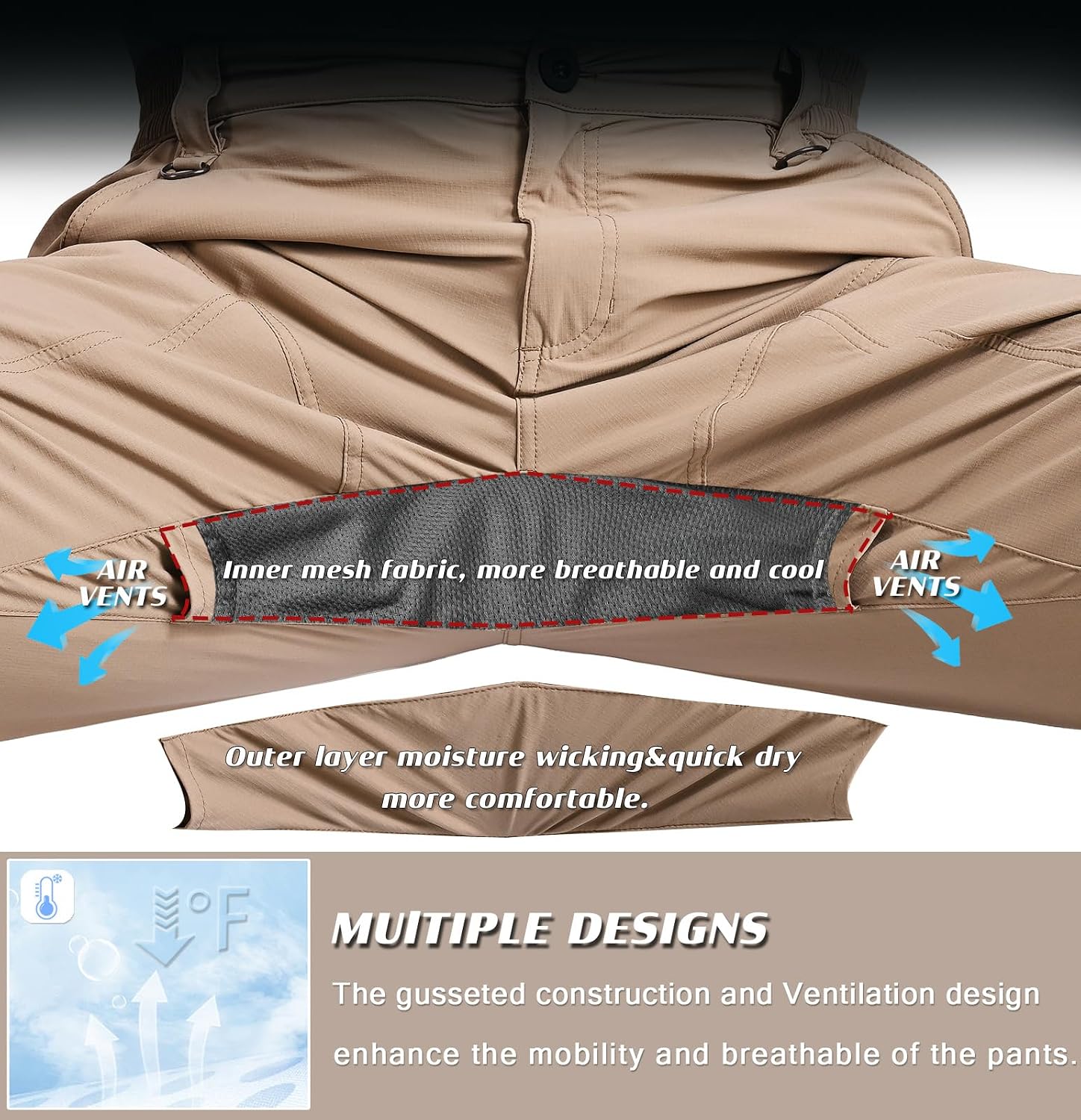 SPOSULEI Mens Lightweight Cargo Hiking Outdoor Quick Dry Work Tactical Pants 6 Pockets Water Resistant Fishing Travel Pants