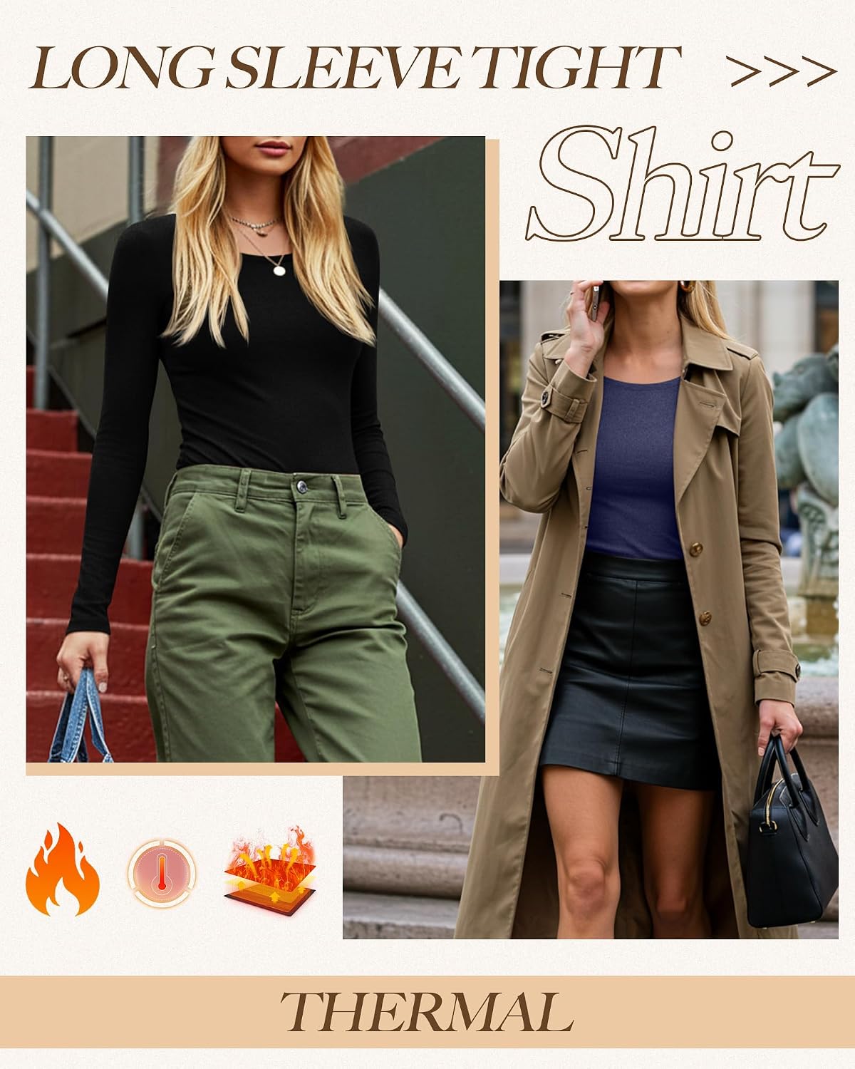 Neer 3 Pack Womens Thermal Shirts Crew Neck Fleece Lined Tops