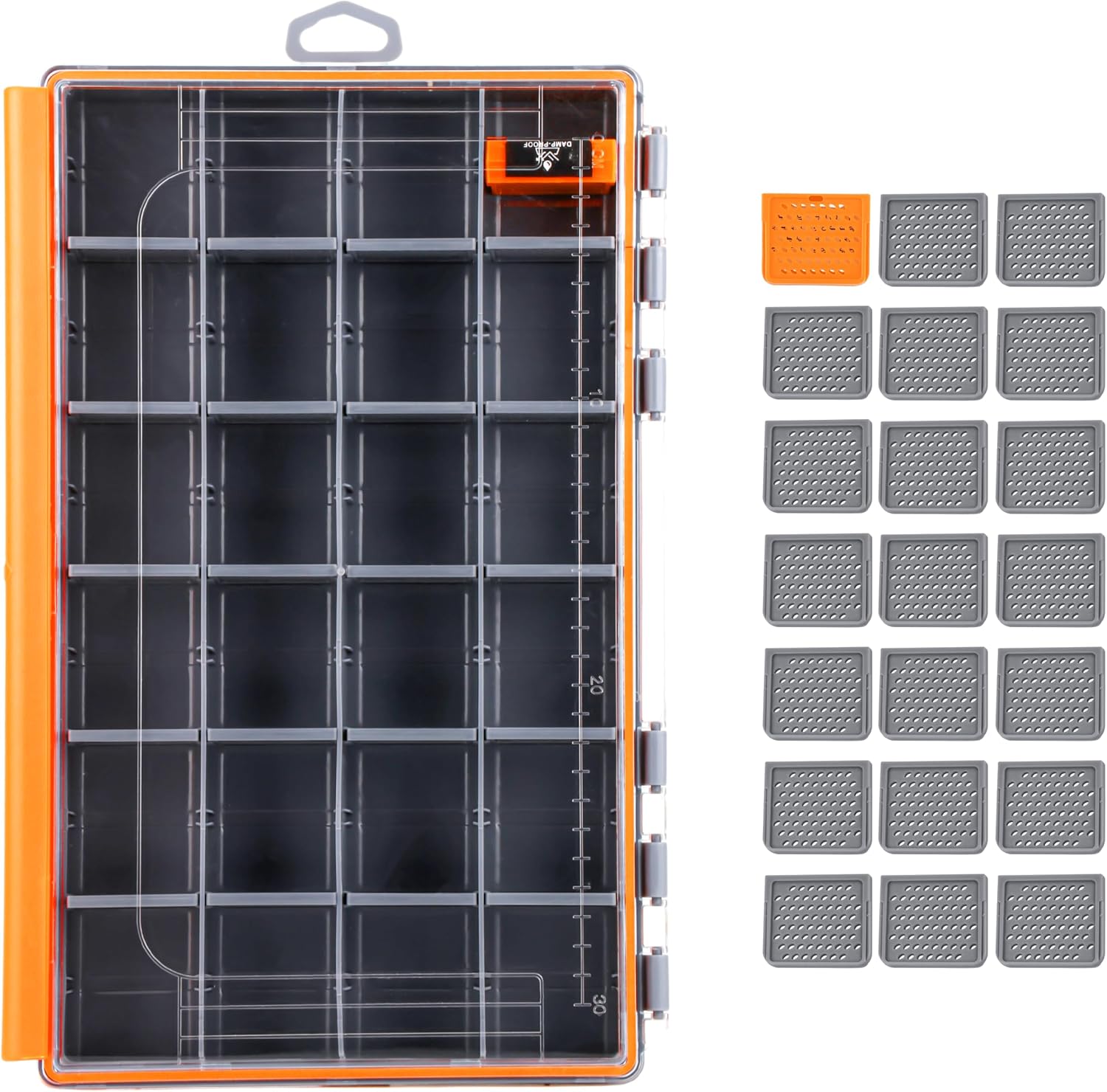 RUNCL Fishing Tackle Box - 360° Waterproof Tackle Trays, 3700 Fishing Tackle Box Organizer with Adjustable Dividers for Jigs Lures, Orange, 1 Pack