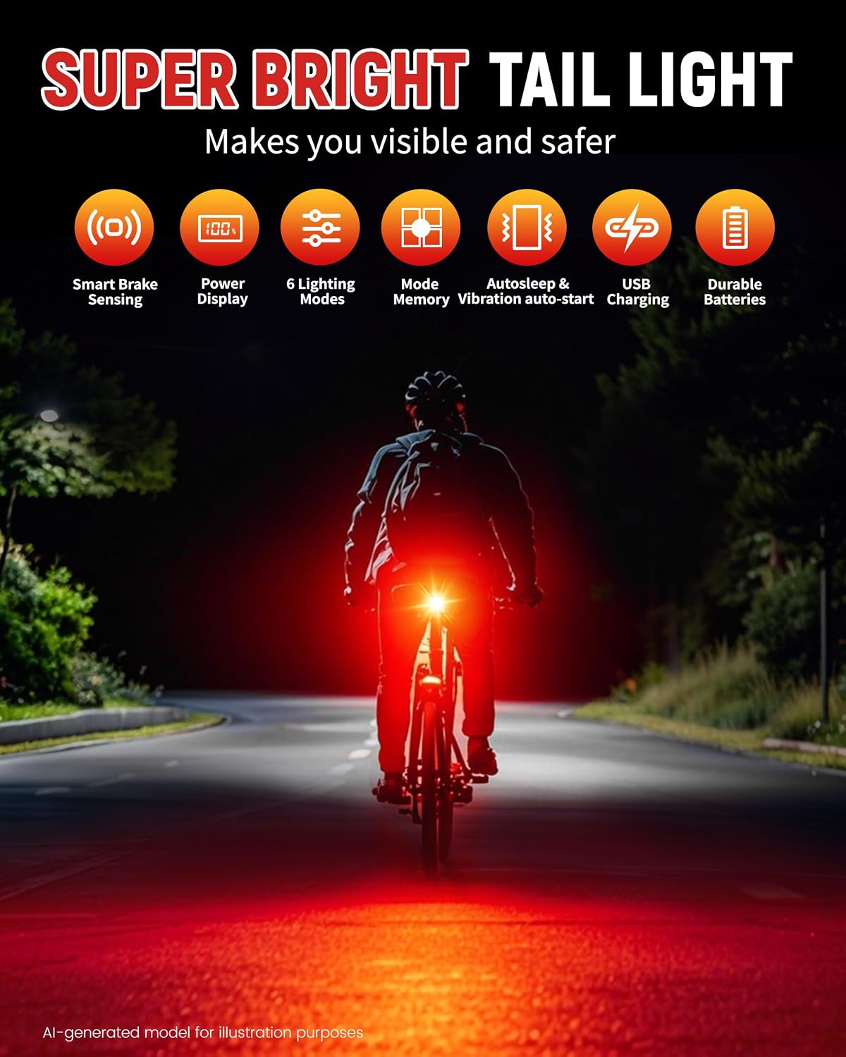 DARKBEAM Bike Tail Light with LED Display Screen, USB-C Rechargeable
