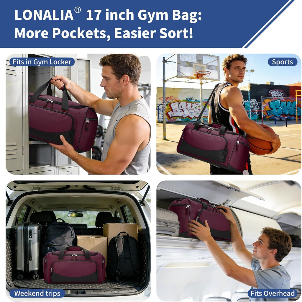 30L Gym Sport Duffle Bag, 17 inch, Maroon
