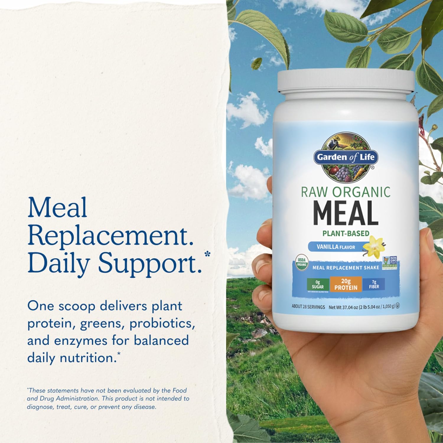 Garden of Life Raw Organic Meal Protein Powder, Vanilla, 28 Servings