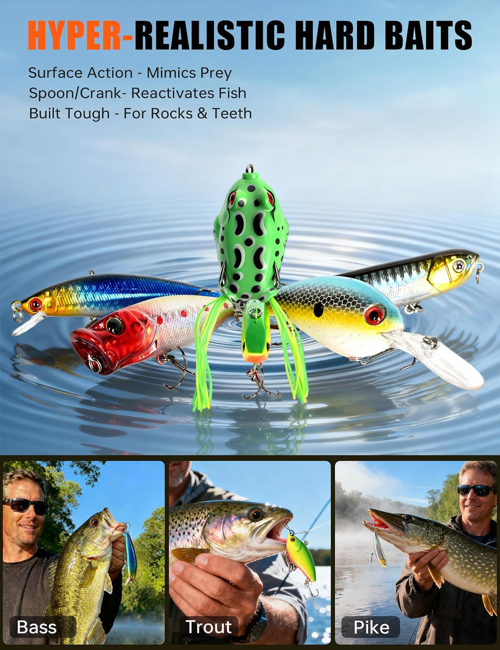 Large 3-Layer Tackle Box with Tackle Included, 417Pcs Fishing Lures Kit | Fishing Box with Bonus Small 2-Sided Box & Gloves, Pliers, Crankbait, Hooks, Freshwater Bass Fishing Gear Gift for Men & Kids