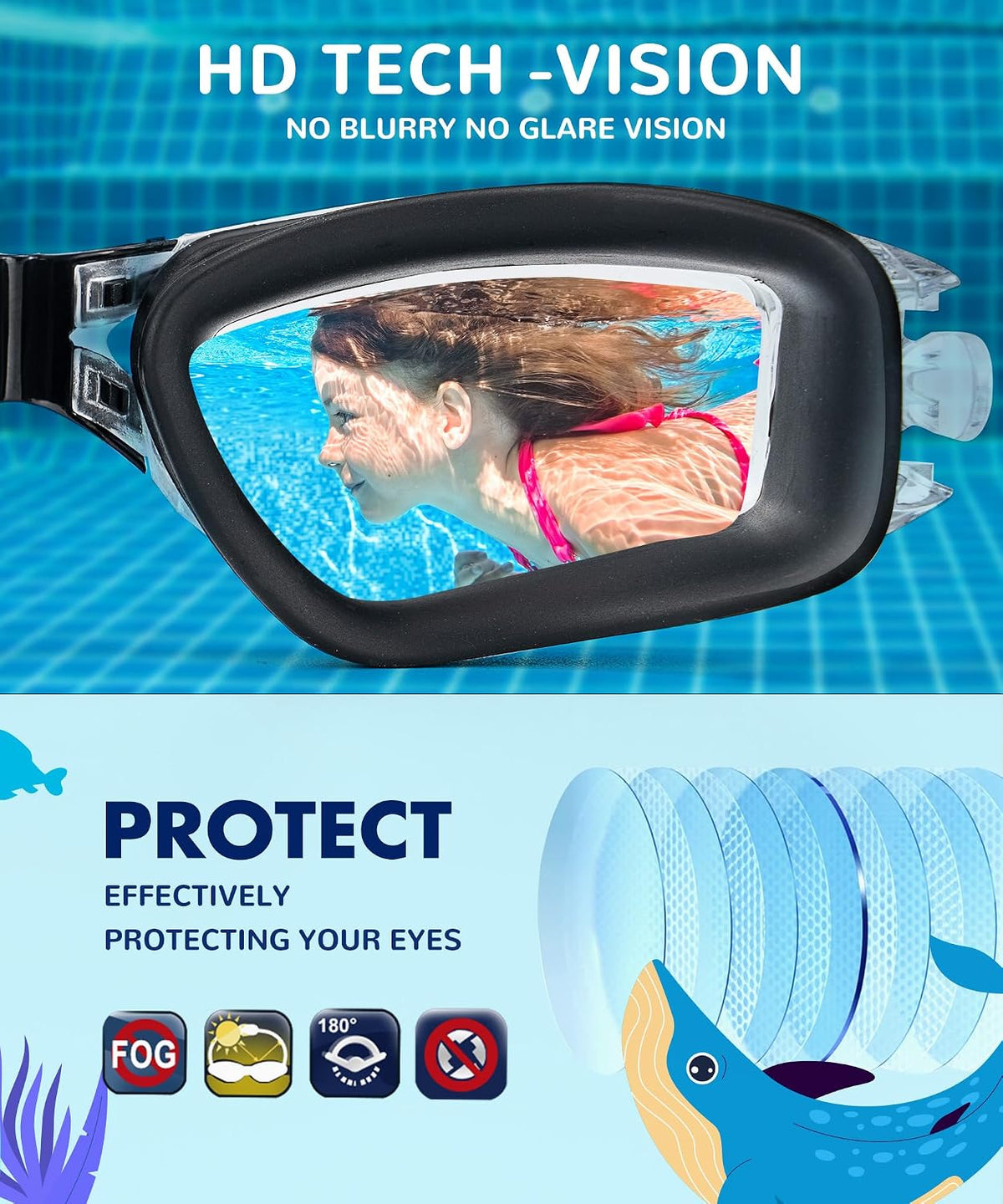 NSSIW Kids Goggles for 4-16, Kids Swimming Goggles Anti Fog No Leaking, 3 Pack Swim Goggles for Boys Girls Youth