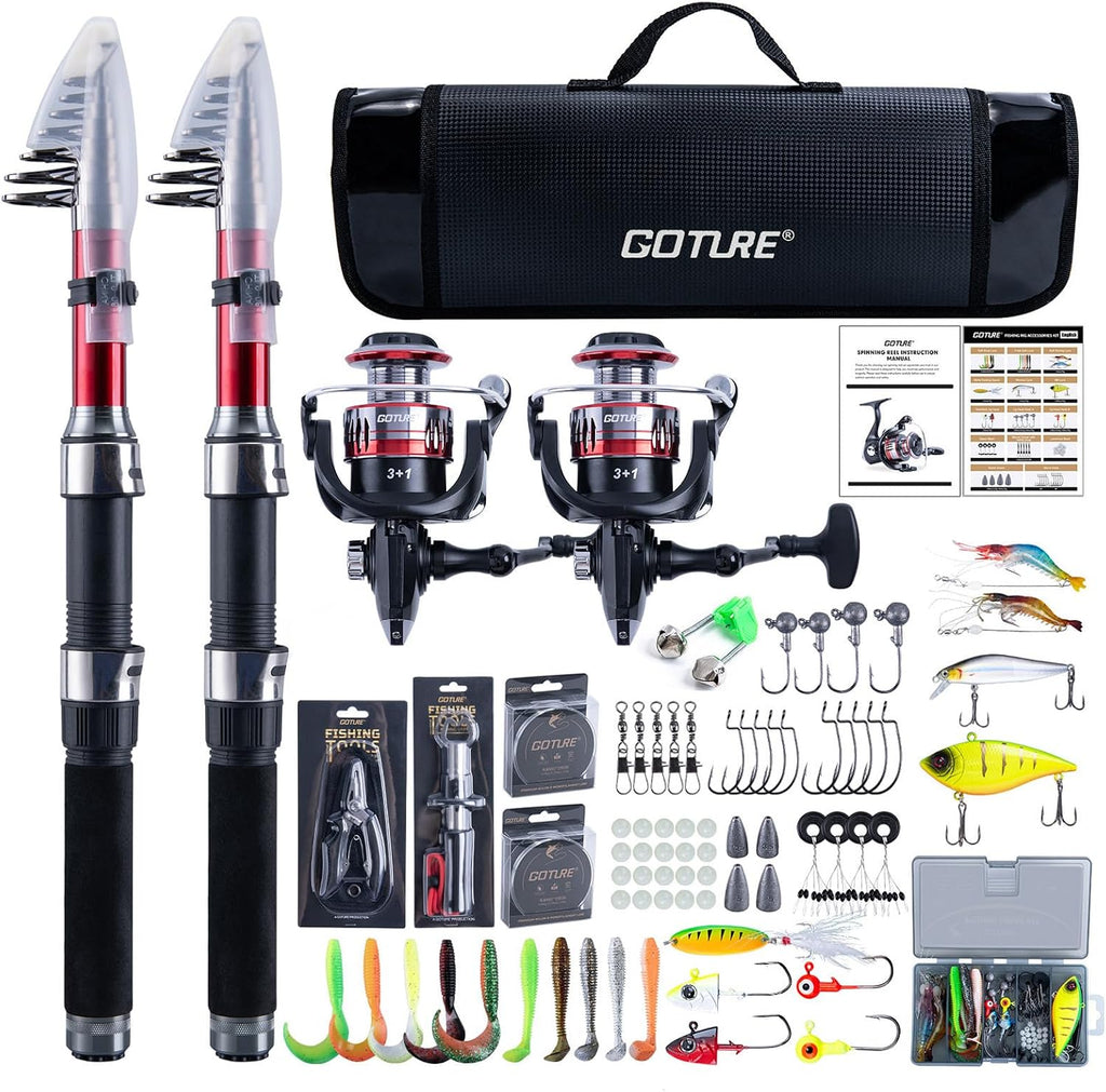 Goture 2-Pack Fishing Rod and Reel Combo with Carrier Bag,1.8M-2.7M