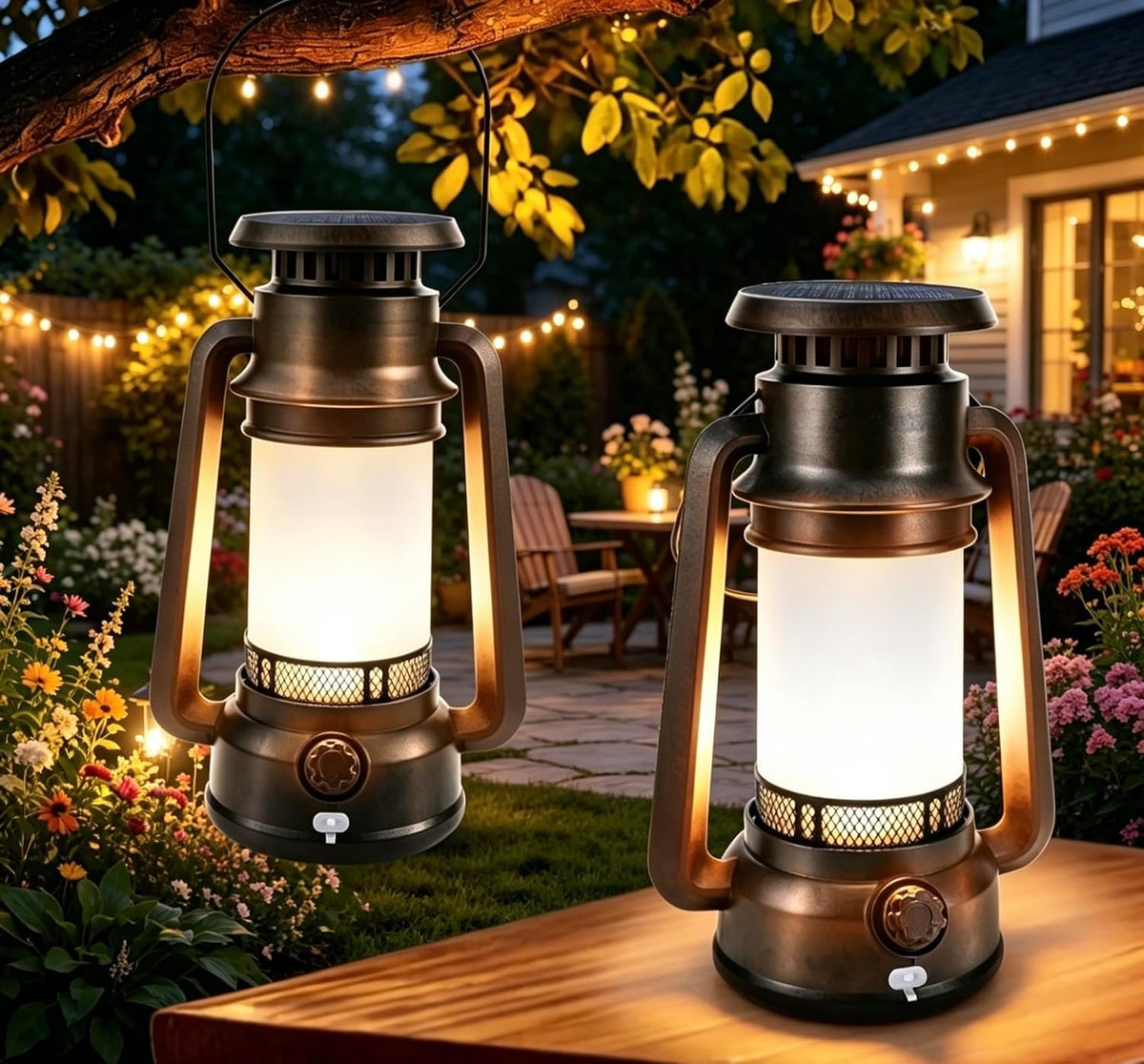 Toodour Solar Lantern Outdoor Lights, 2 Pack Vintage Solar Camping Lantern