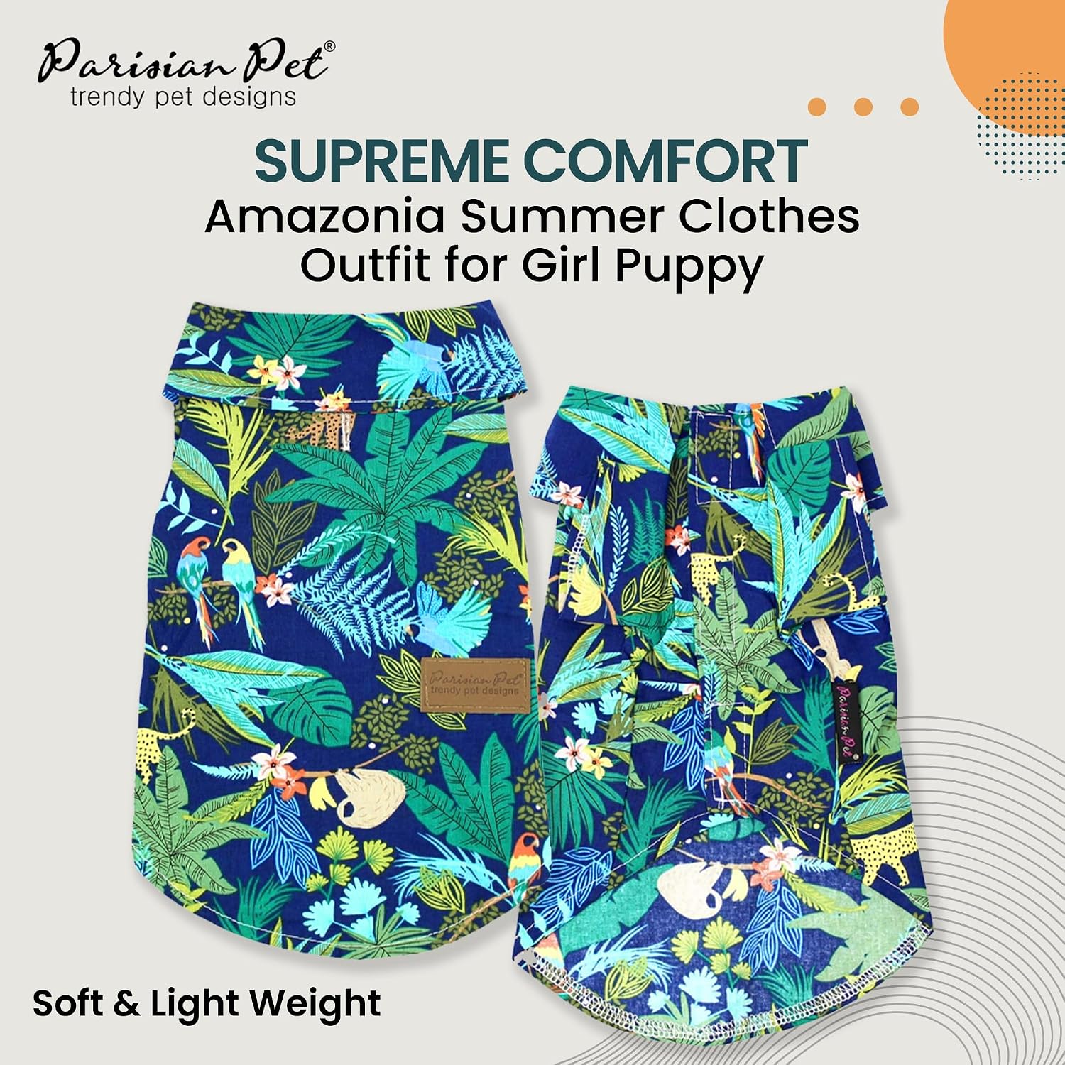 Parisian Pet Amazonia Dog Shirt - Cotton Clothes for Medium Dogs - Stylish Tropical Dog Outfit - Lightweight and Soft Puppy Clothes - Trendy Tshirts for Dogs - Comfortable Summer Pet Apparel