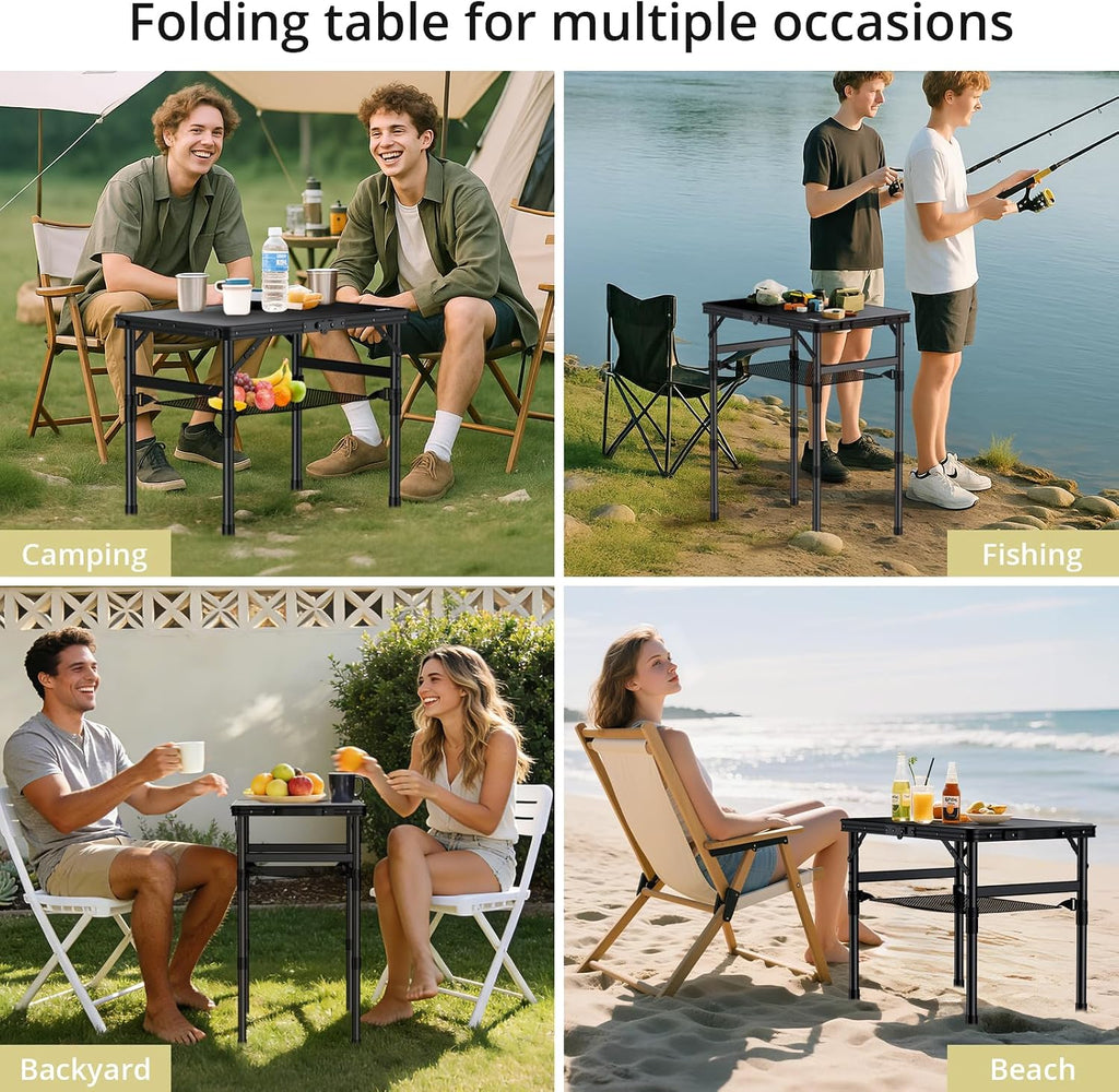 Anbte 2 ft Small Folding Table, 3 Adjustable Height for Camping, 23" X 16"