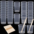 Coopay 50 Pack 60ml/2oz and 30ml/1oz Plastic Graduated Cups Transparent Scale Clear Epoxy Mixing Cup with 50 Pack Wooden Stirring Sticks for Resin, Epoxy, Stain, Mixing Paint