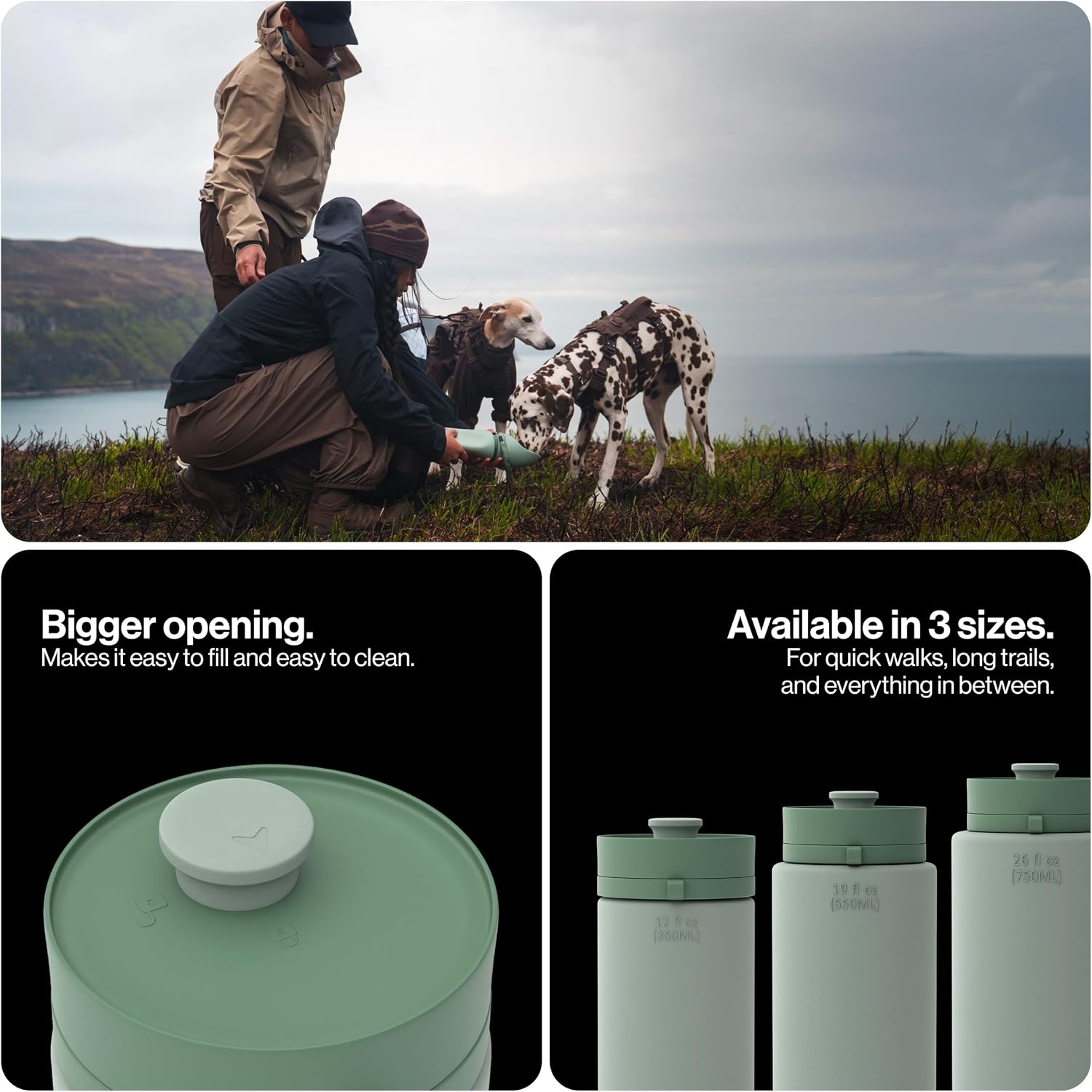 SÄKER Portable Dog Water Bottle, Collapsible Water Bottle for Dogs Perfect for Walking, Hiking and Outdoors | Works as a Portable Water Bowl | Designed in Montreal - 550ml