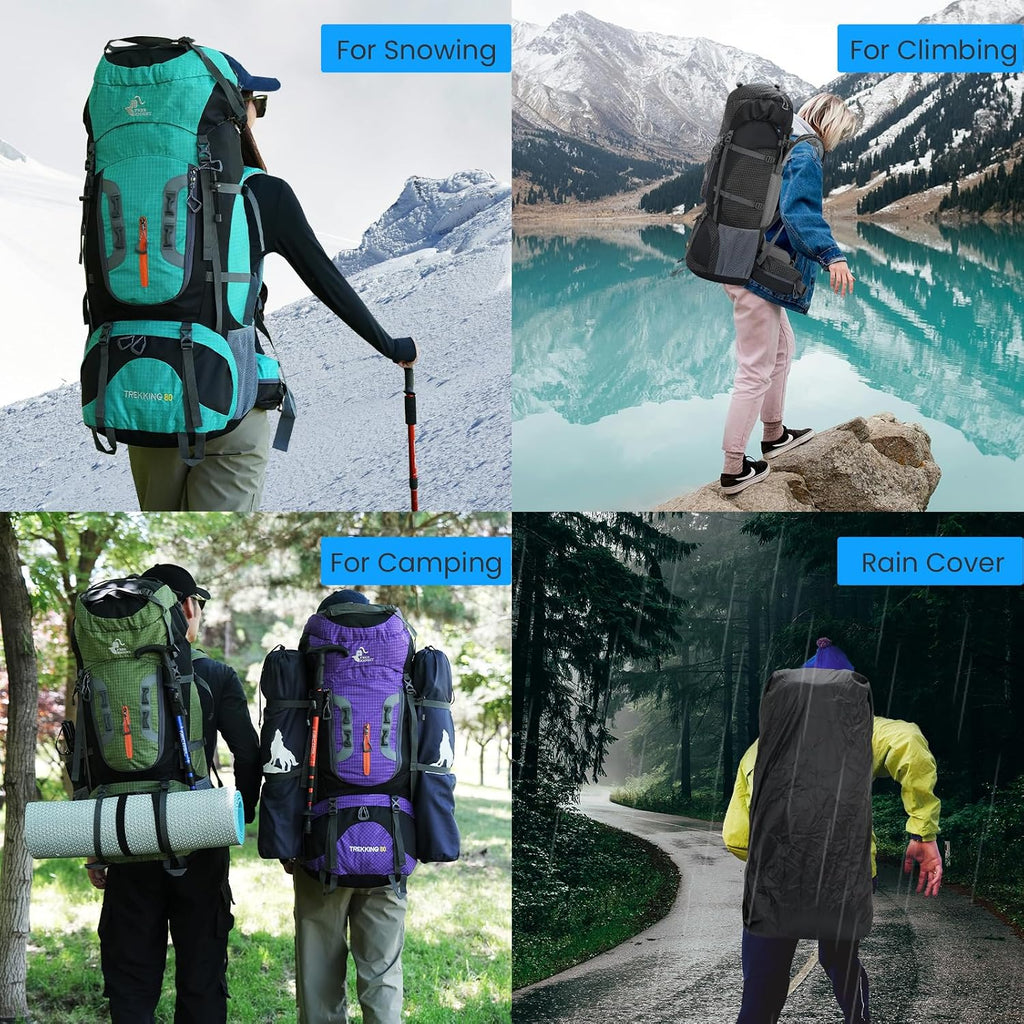 Bseash 80L Waterproof Hiking Camping Backpack with Rain Cover, Lightweight Outdoor Sport Travel Daypack for Climbing Touring