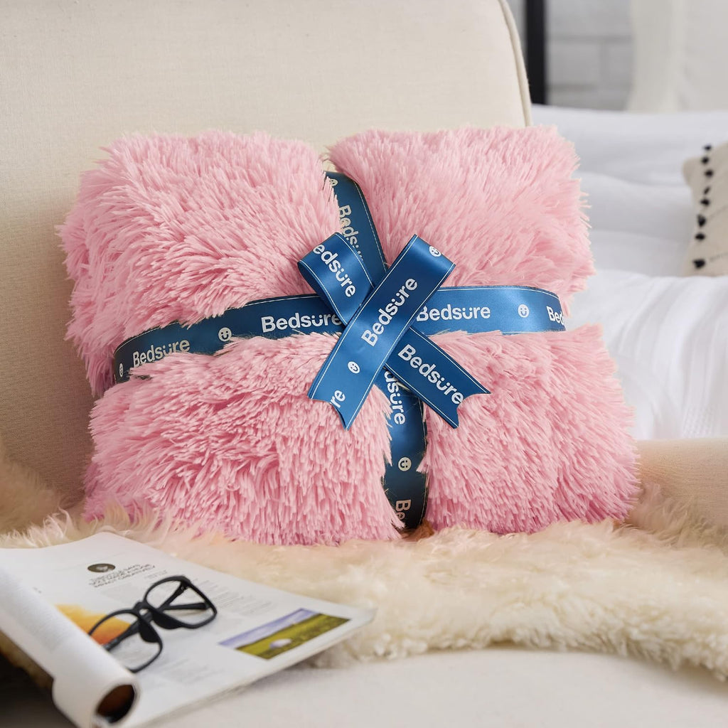 Bedsure Faux Fur Fluffy Fleece Sherpa Blanket Couch Throw Pink 50"x60"