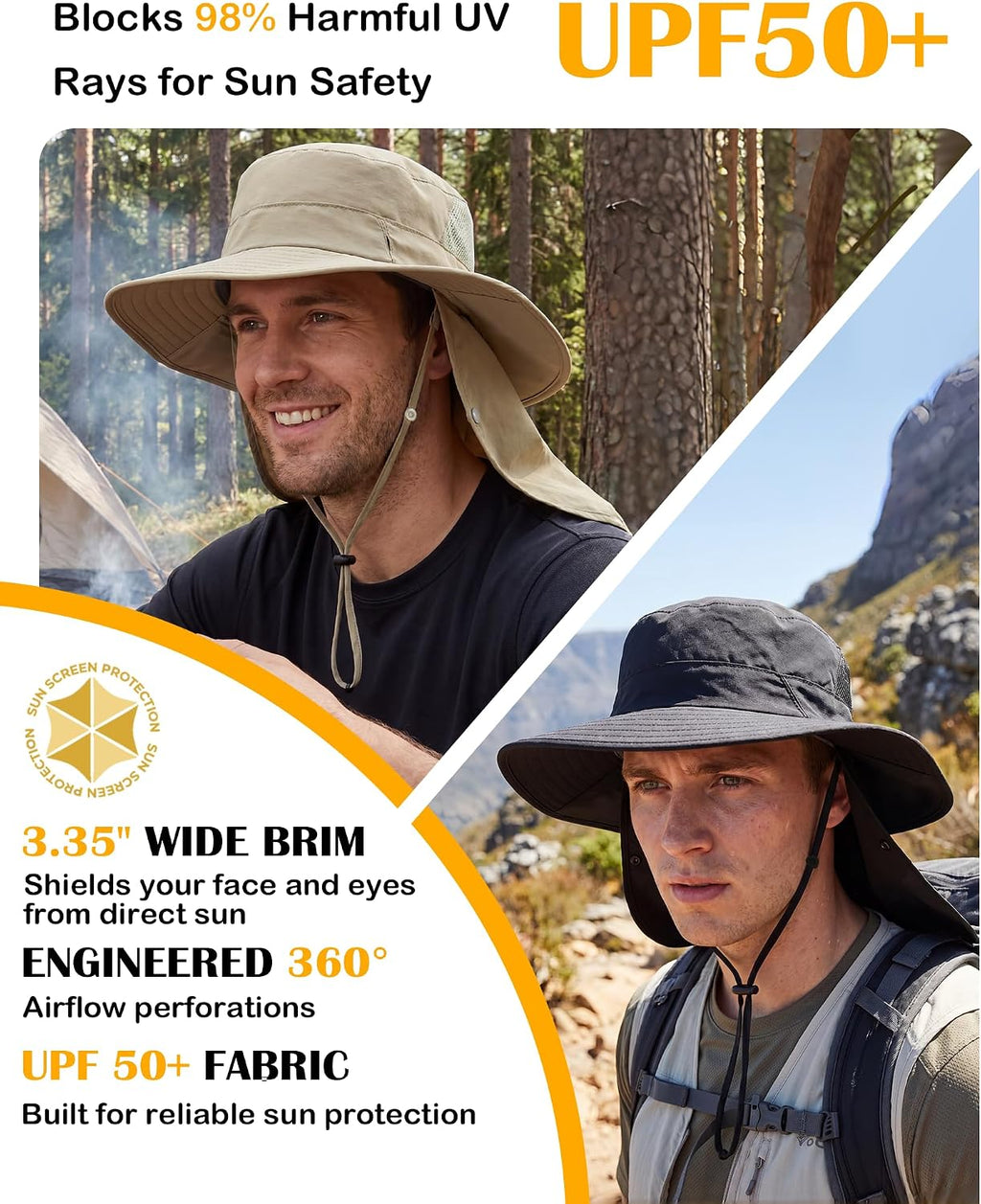Home Prefer UPF 50+ Wide Brim Sun Hats with Neck Flap Sun Protection Hat for Men Women Gardening Fishing Summer Bucket Hat