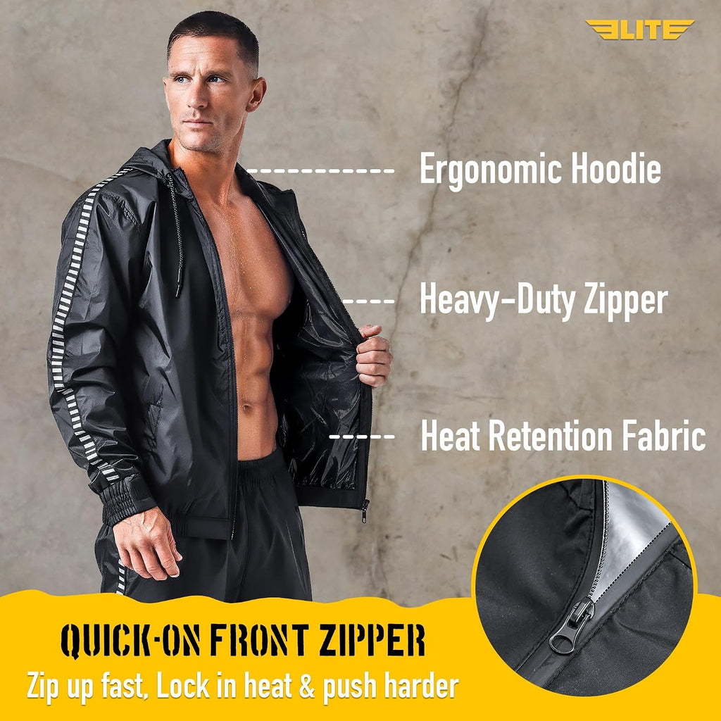 Elite Sports Zip-Up Sauna Suit for Men & Women, Hoodie Sweat Suit Gym MMA