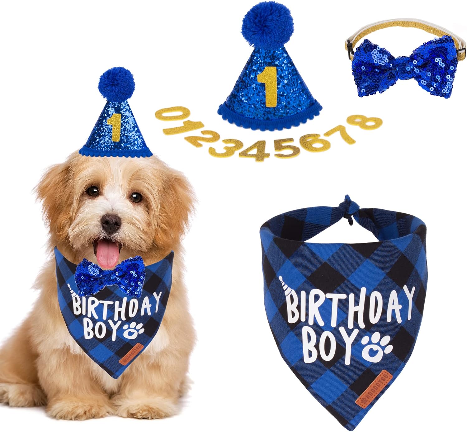 ADOGGYGO Dog Birthday Hat, Pink Birthday Girl Dog Bandana Set, X-Large