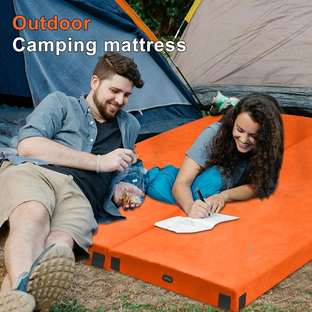 Memory Foam Camping Mattress pad, Comfortable Thick Floor Sleeping Mat for Adults with Waterproof and Non-Slip Bottom, Portable Roll Up Mattress for Sleepover Guest,Cot Mad for Car Camping