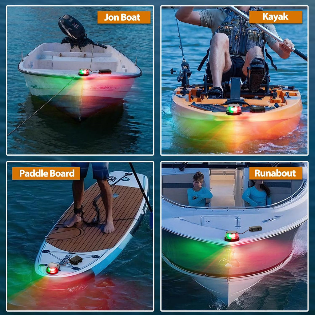 Battery Powered Navigation Light for Boat, Remote Control LED Marine Light with Dimmable & Timer Function, Waterproof Safety Light for Kayak Canoe Jon Bass Boat