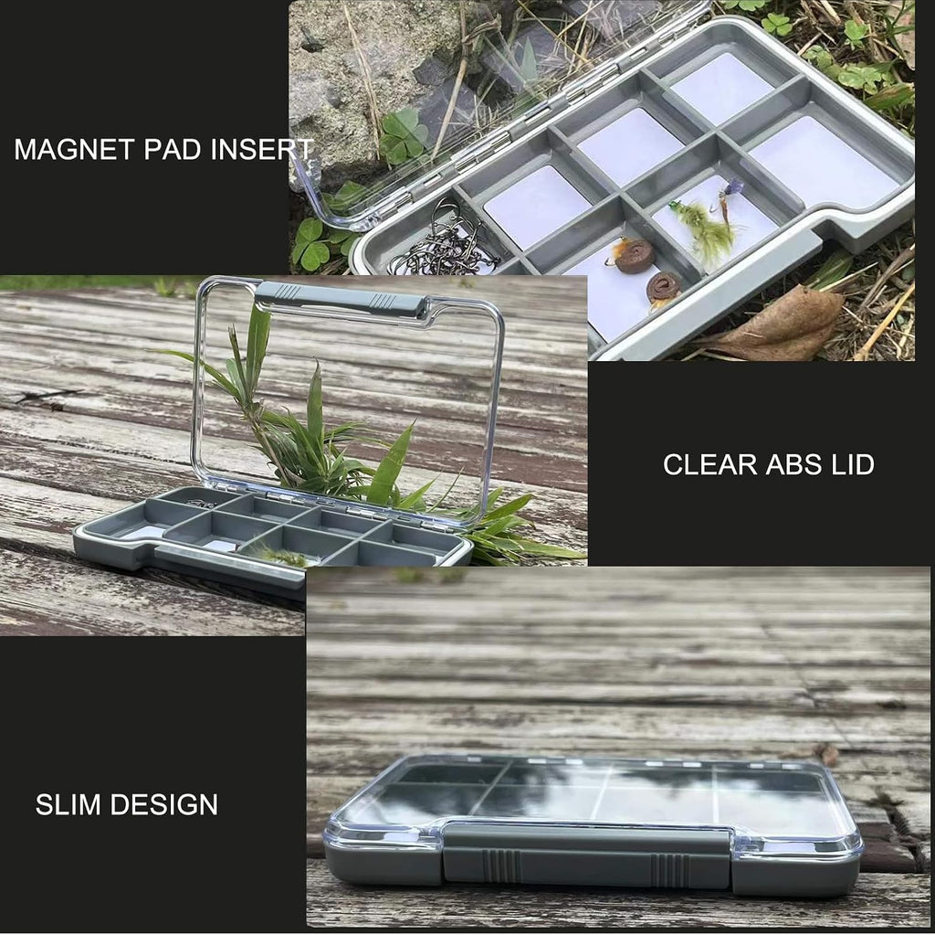 2PACK-Aventik Waterproof Slim Pocket Fly Box Fishing Hook Box Bait Storage Tackle(Small, 8 Magnetic Compartment)