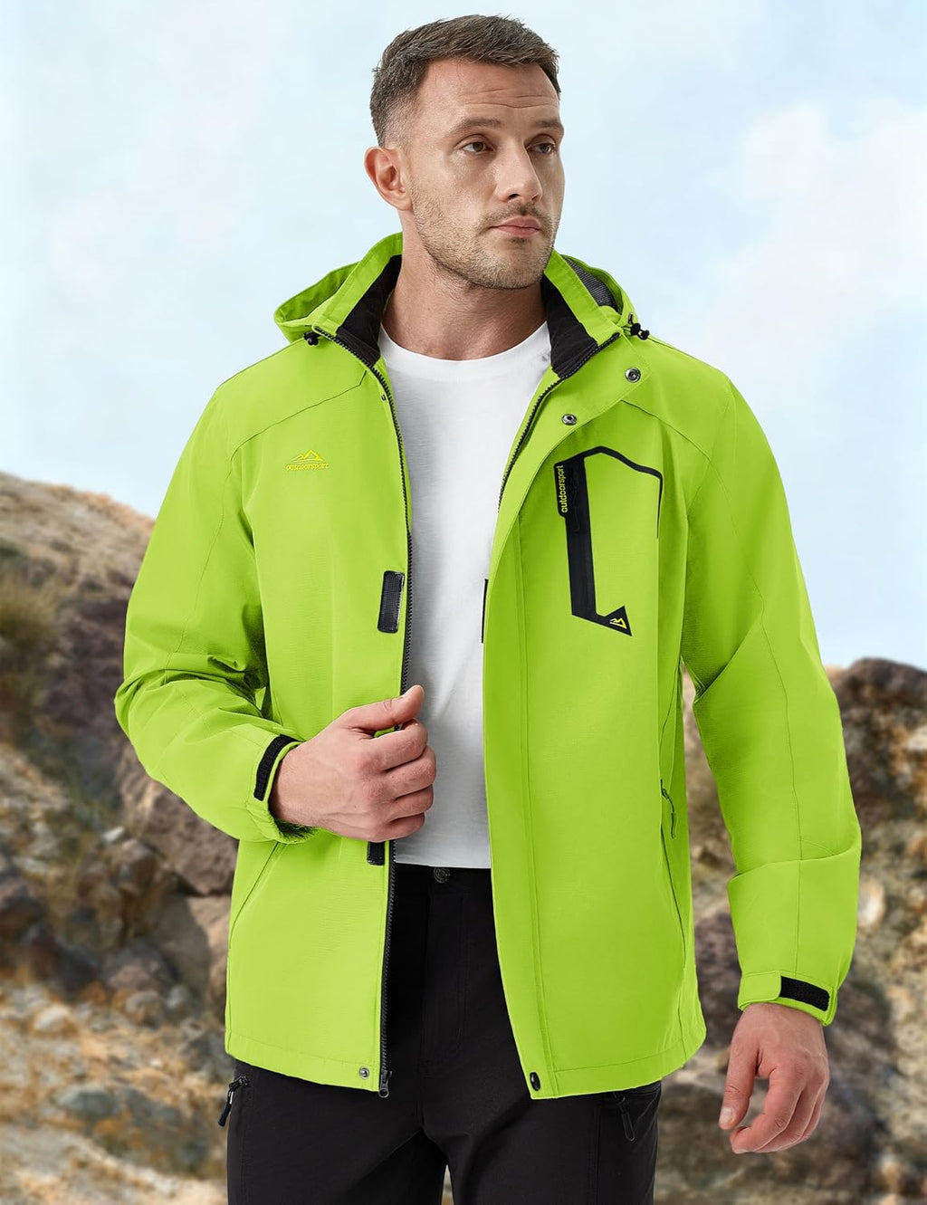 MAGCOMSEN Men's Lightweight Windbreaker Rain Jacket Raincoat with Detachable Hood for Hiking Fishing Activewear